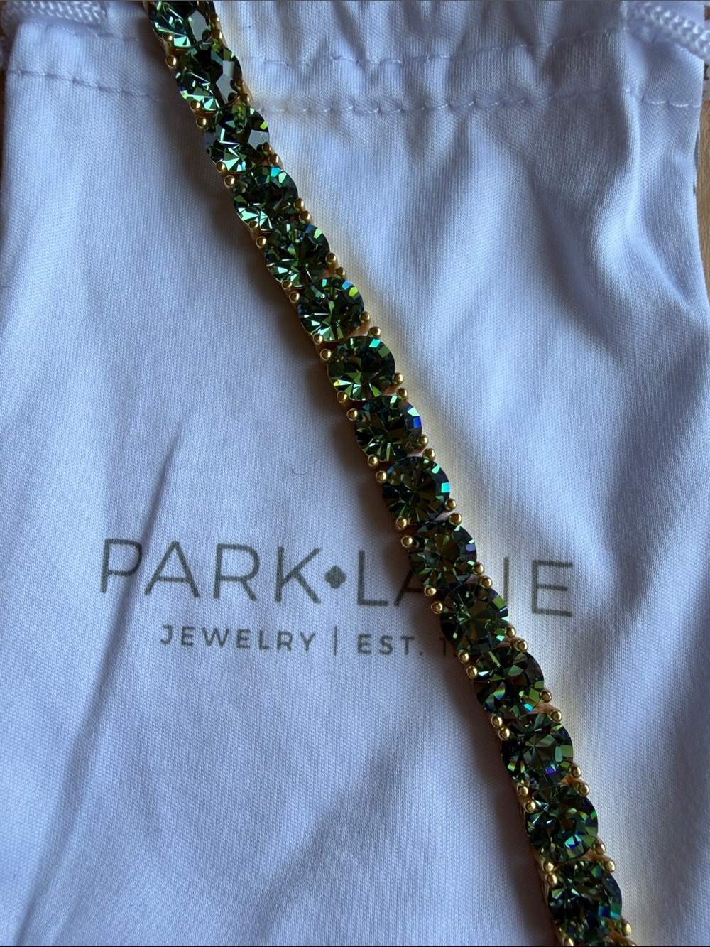 Park Lane Gold Bracelet with Iridescent Green Crystals